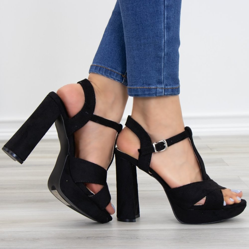 Vegan Suede Open Toe Platform Heel Sandal